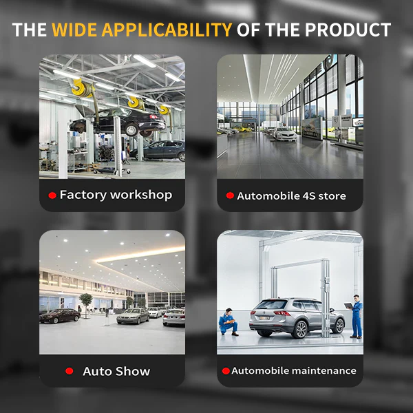 Vehicle lift marketing graphic showing wide applicability across multiple locations