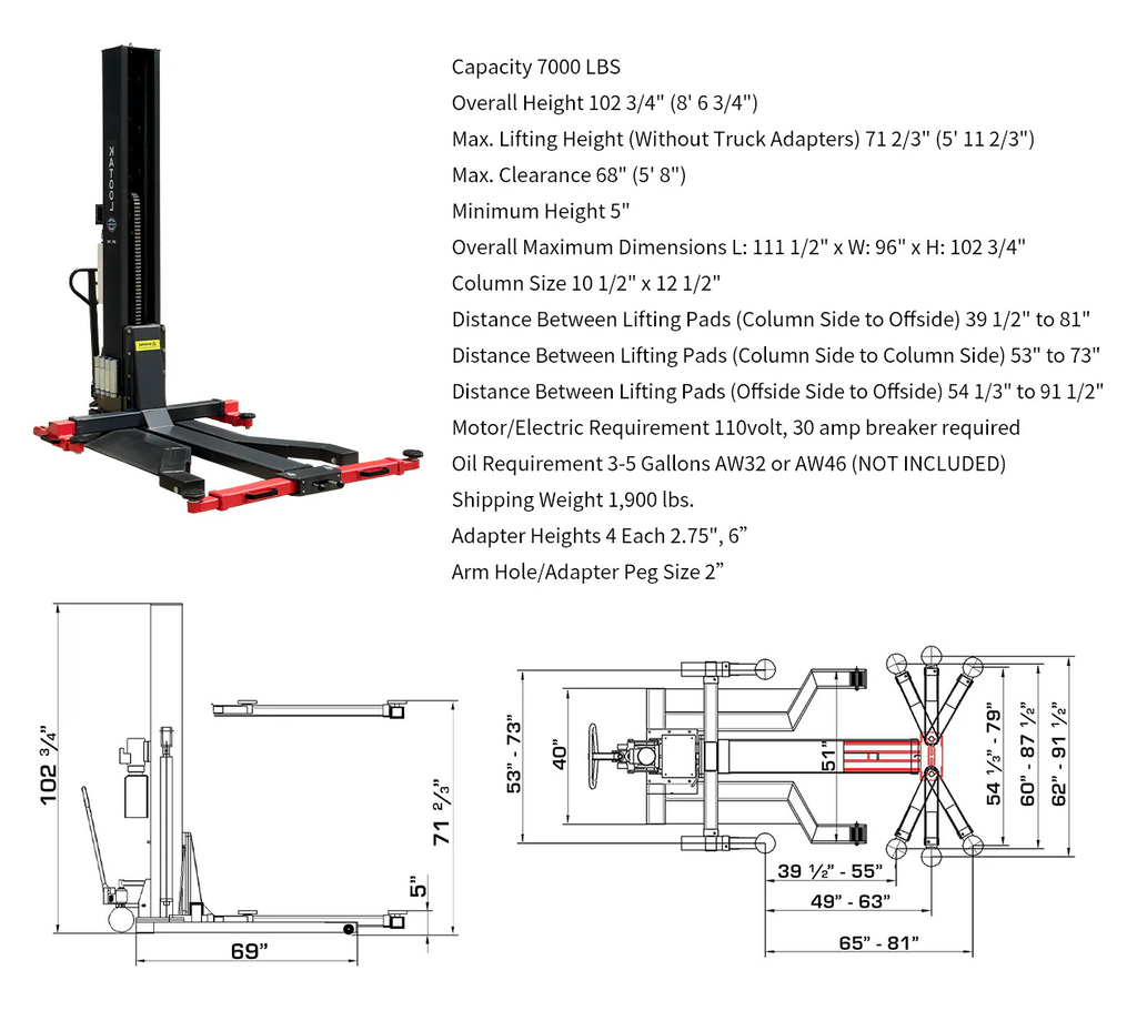3. Mobile hydraulic lift with 7,000 lb capacity for home garage