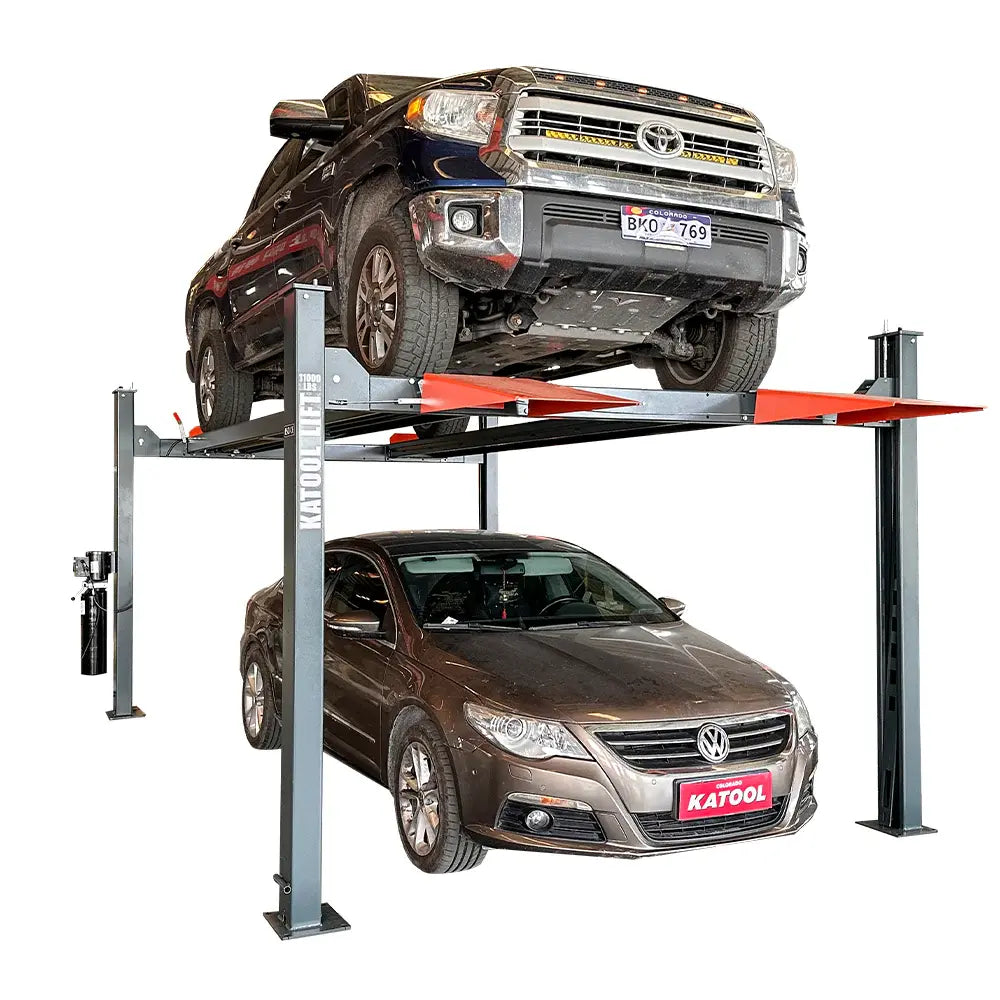 4. Four-post vehicle lift with non-skid diamond platform surface