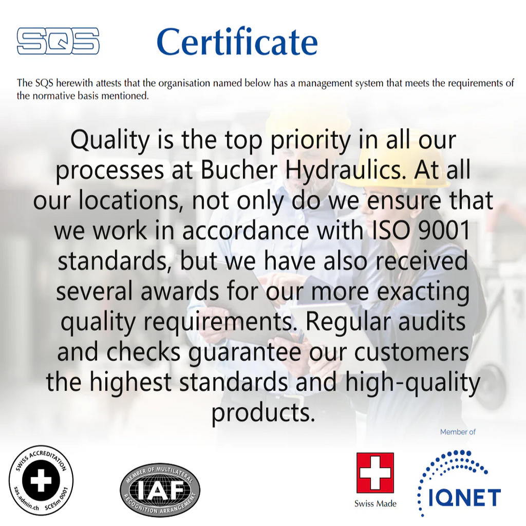 Quality management certificate with SQS logo and ISO 9001 text