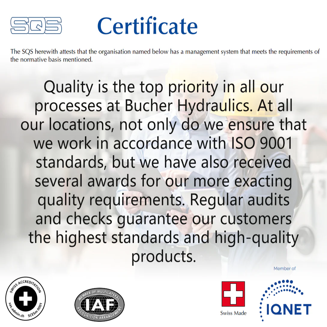 Quality management certificate with SQS logo and ISO 9001 text