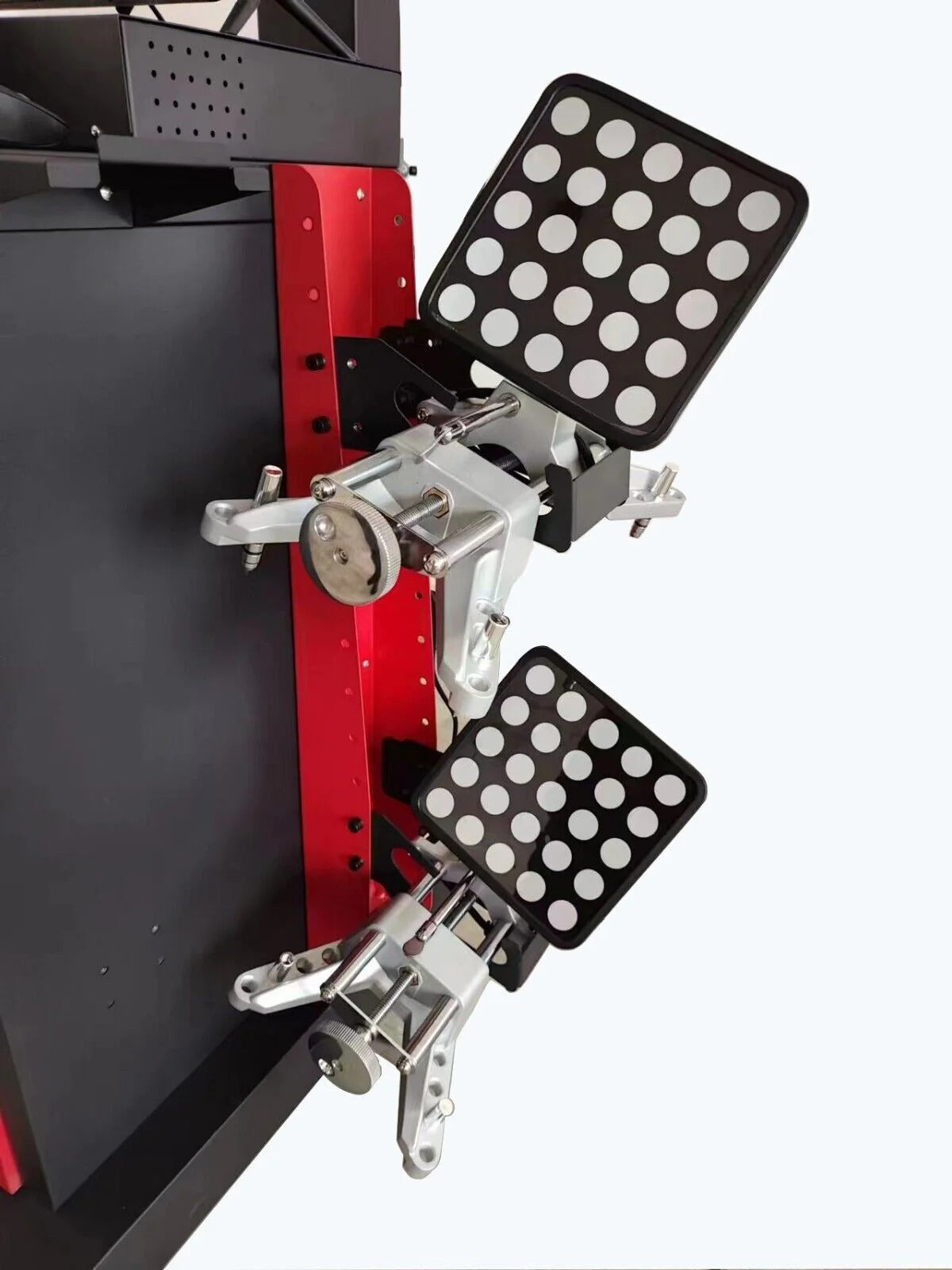 Katool KT-AV6 PRO 3D alignment targets close-up showing LED reflector array mounted on electro column
