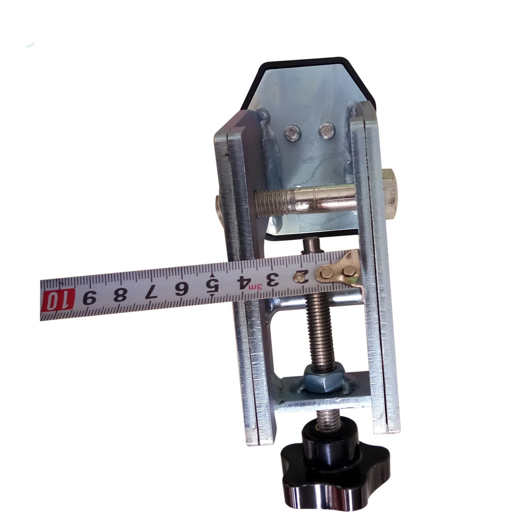 Motorcycle wheel adaptor with metal clamp and ruler for size reference