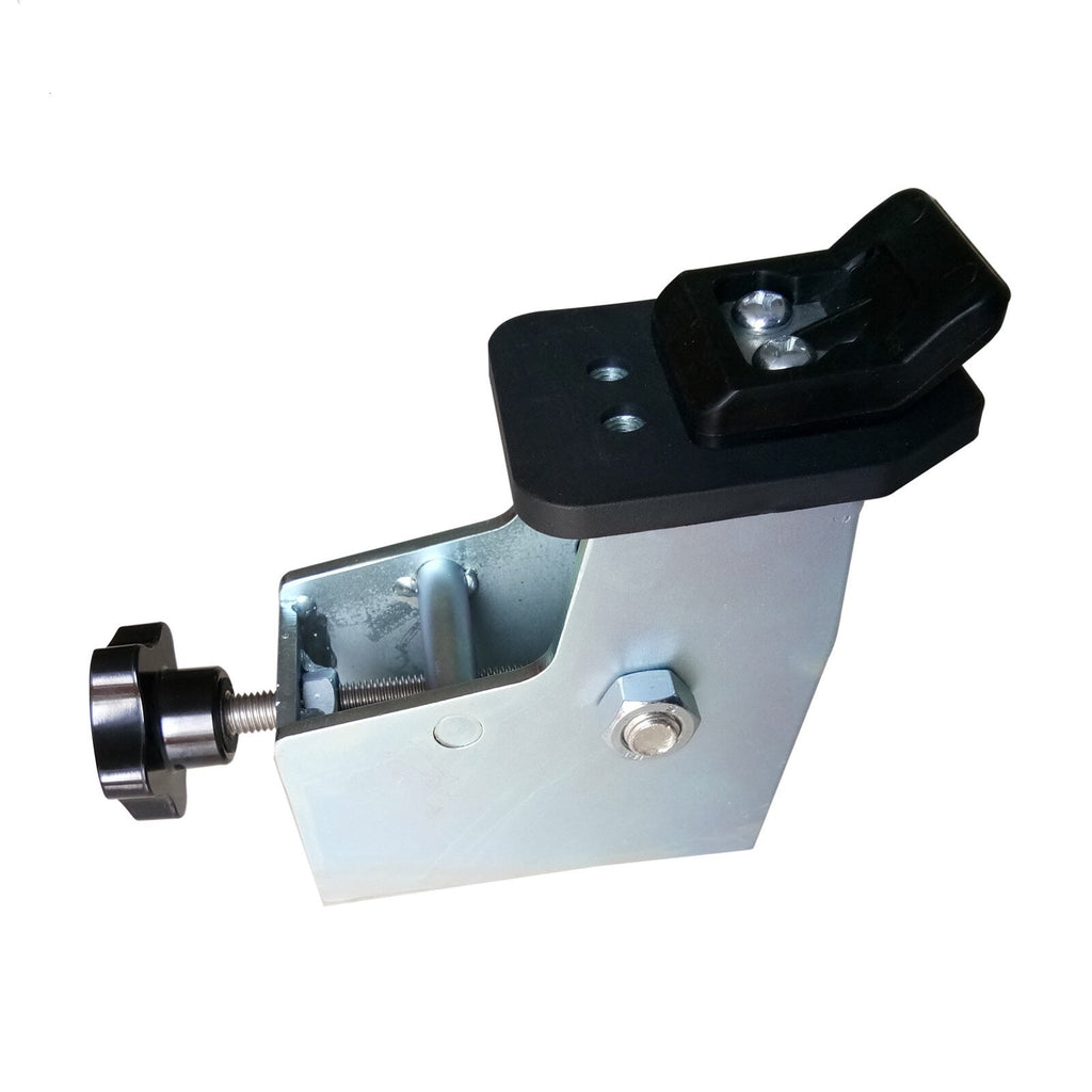 Motorcycle wheel adaptor bracket with black base and steel threaded post